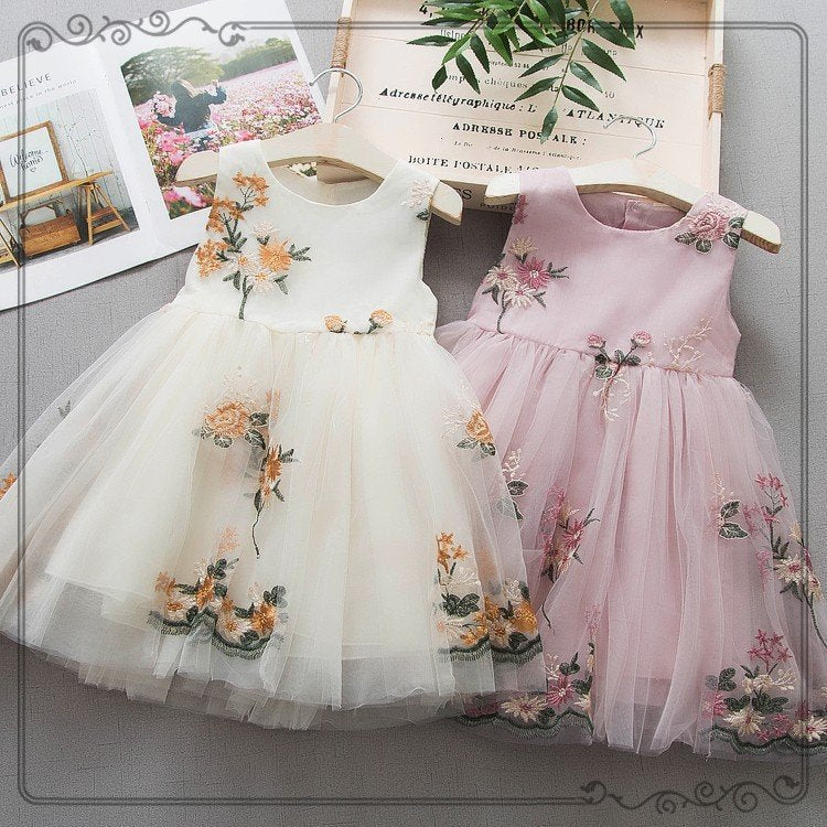 Side view of the Marktox girls' embroidered cotton sundress
