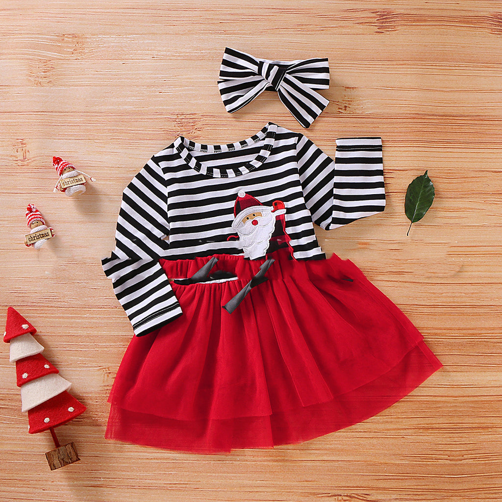 Marktox girls' long-sleeve mesh holiday dress in red, front view, sizes 2T to 6T