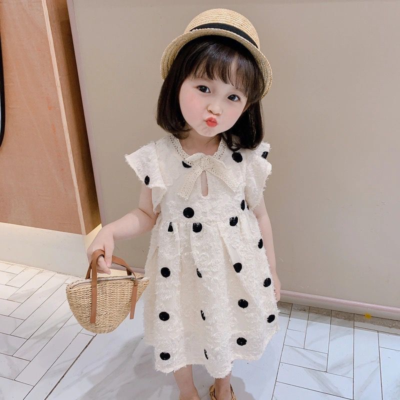 Marktox girls' off-white cotton summer dress, front view, sizes 2T to 6T