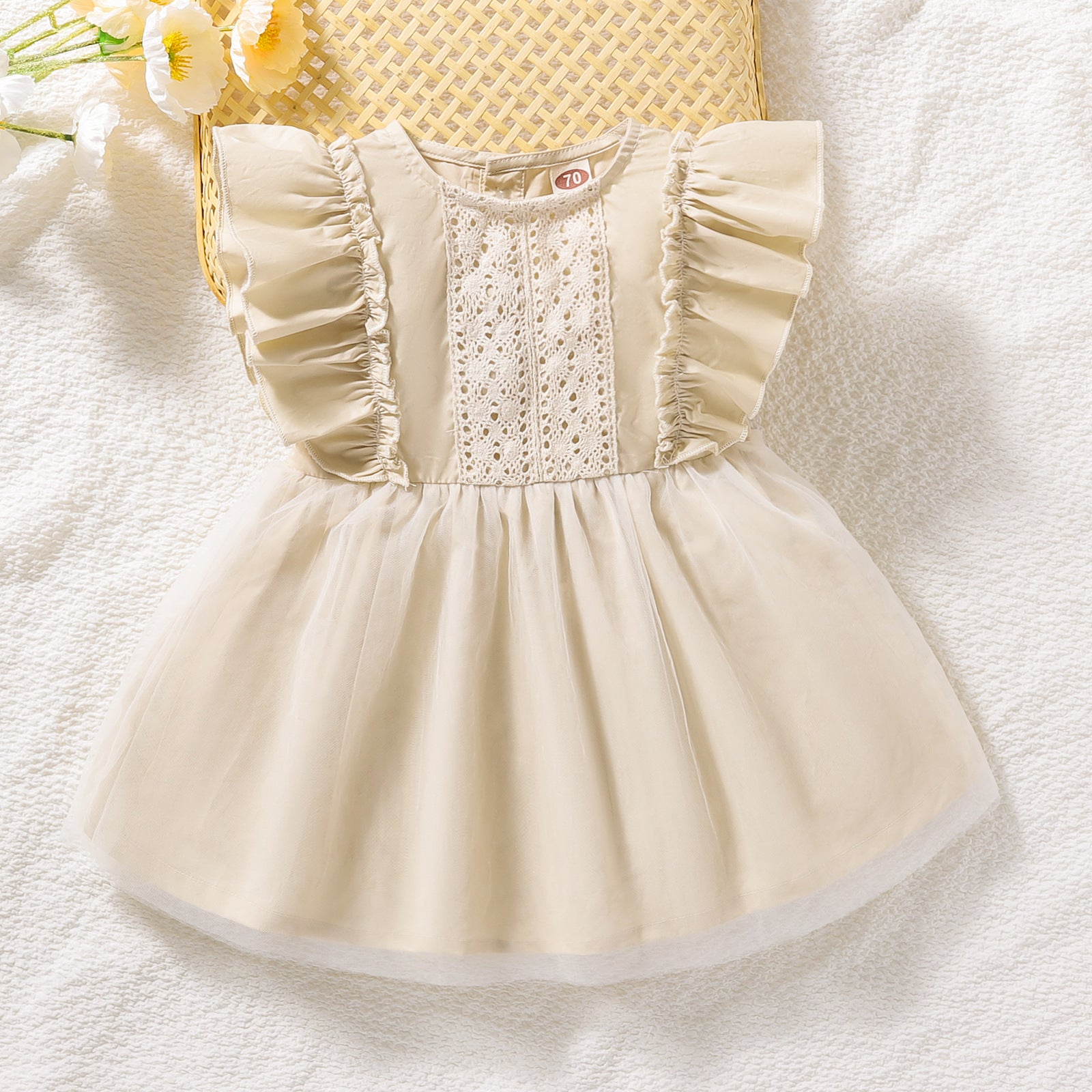 Marktox girls' apricot cotton summer dress in apricot, sizes 2T to 3T