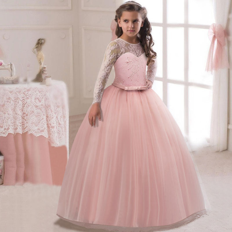 Marktox girls' long flower girl dress in white, sizes 5T to 6T