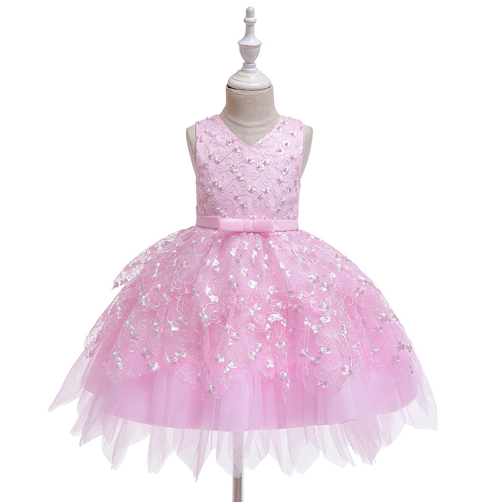 Full view of the Marktox girls' lace bodice princess dress on a plain background