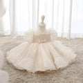Detail of the skirt and hem on the Marktox girls' light pink tulle party dress
