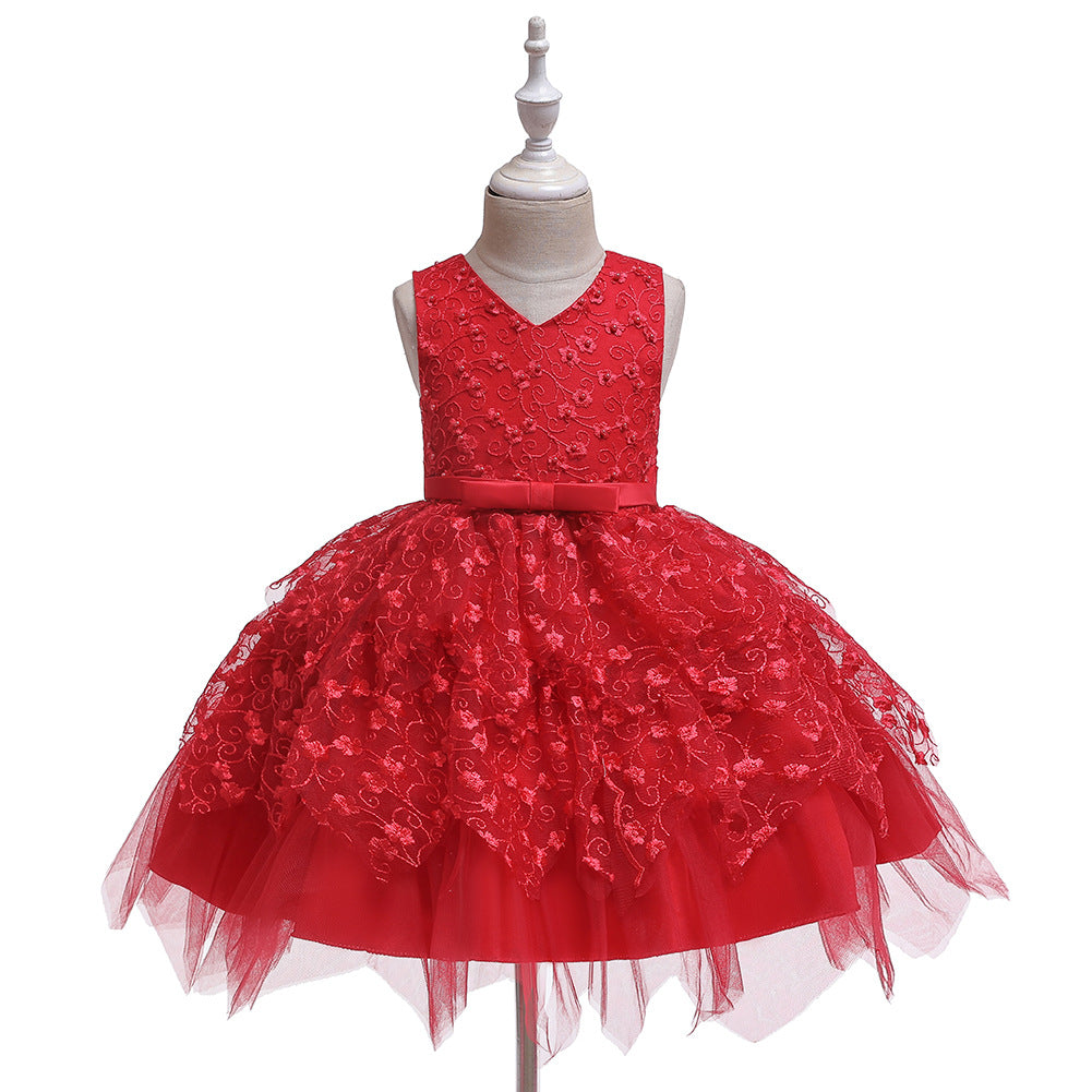 Girls' lace bodice princess dress shown full length