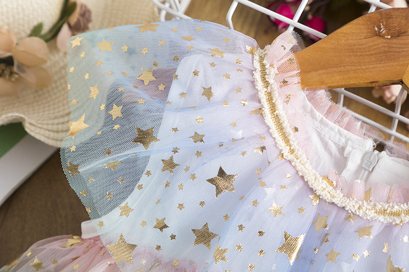 Back view of the Marktox girls' tiered mesh party dress