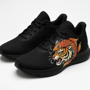 Unisex Art-Style Running Shoes with Hand-Drawn Koi Fish and Tiger Design