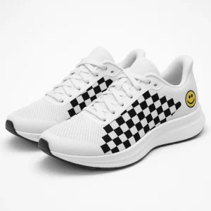 Unisex Running Shoes with Checkerboard Pattern and Smiley Face Design
