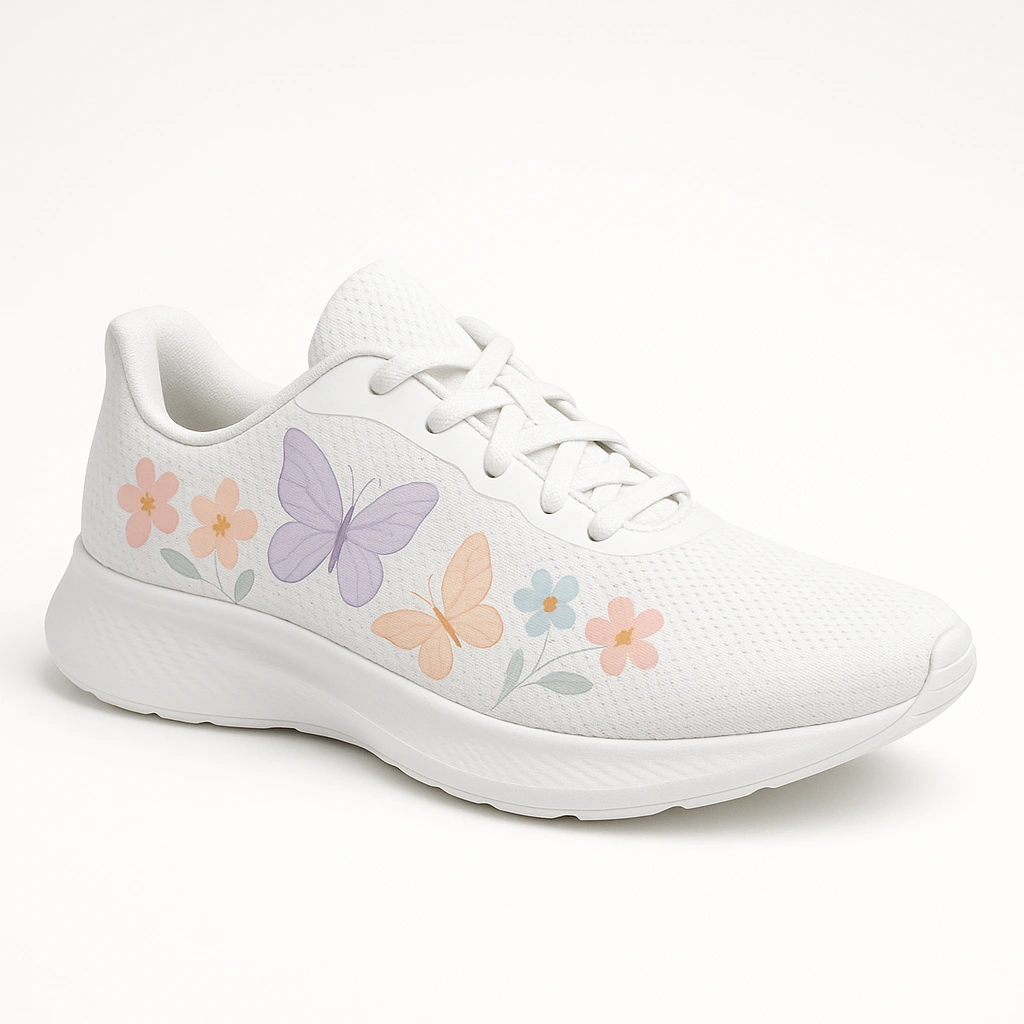 Unisex Running Shoes with Pastel Butterfly and Flower Graphics