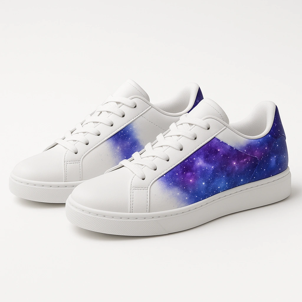 Unisex Custom Galaxy Print Sneakers - Purple and Blue Design