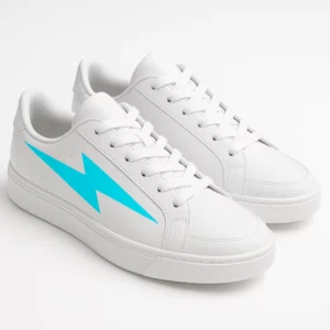 Unisex Custom Sneakers with Neon Blue Lightning Bolt Design