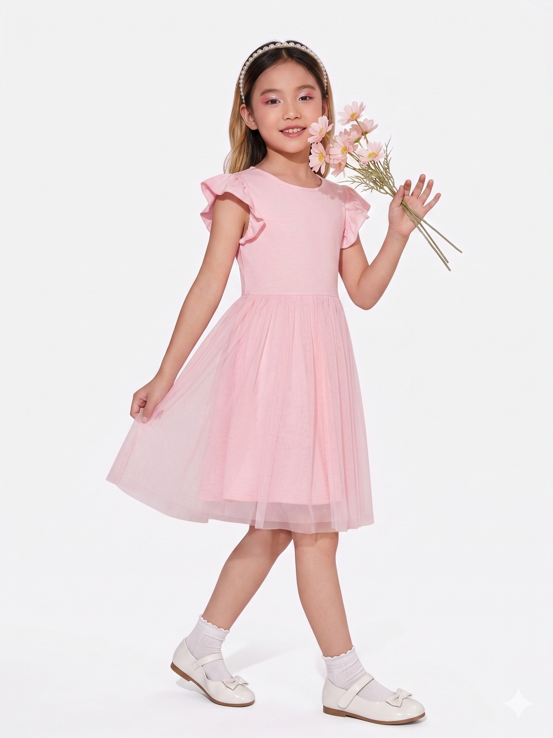 Alternative view of Marktox Little Girls Tulle Tutu Dress, Short Sleeve Ruffle Party Dress